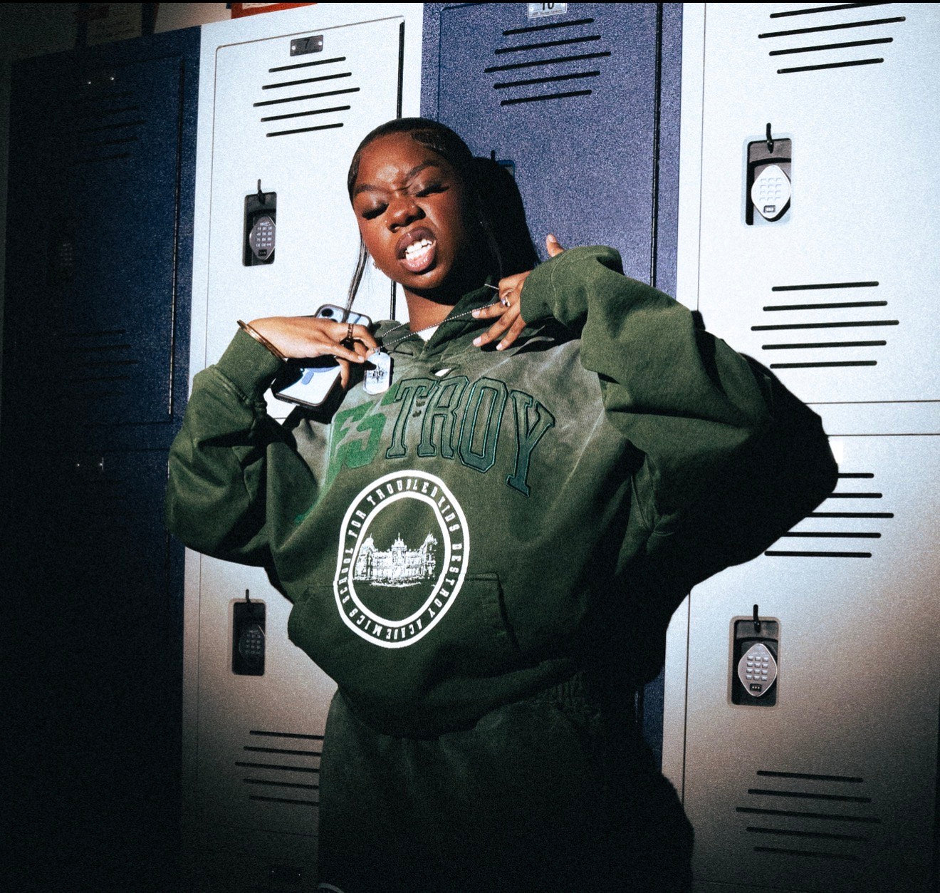 "SAGE GREEN" TROUBLED KID HOODIE